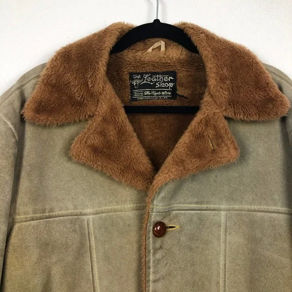 Vintage 70´s The Leather Shop Jacket Faux Fur Cattleman Rancher workwear 42T Jackets & Coats